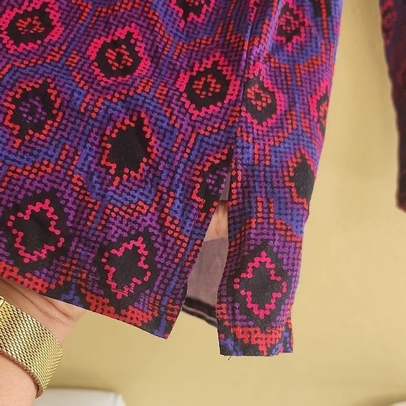 Charter Club Graphic Long Sleeve Blouse in Blue and Purple - Picture 5 of 8